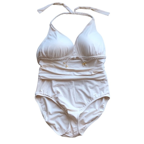 Bleu Rod Beattie Woman’s Braid Trim Cream One Piece Swimsuit Size 14 - Picture 4 of 11
